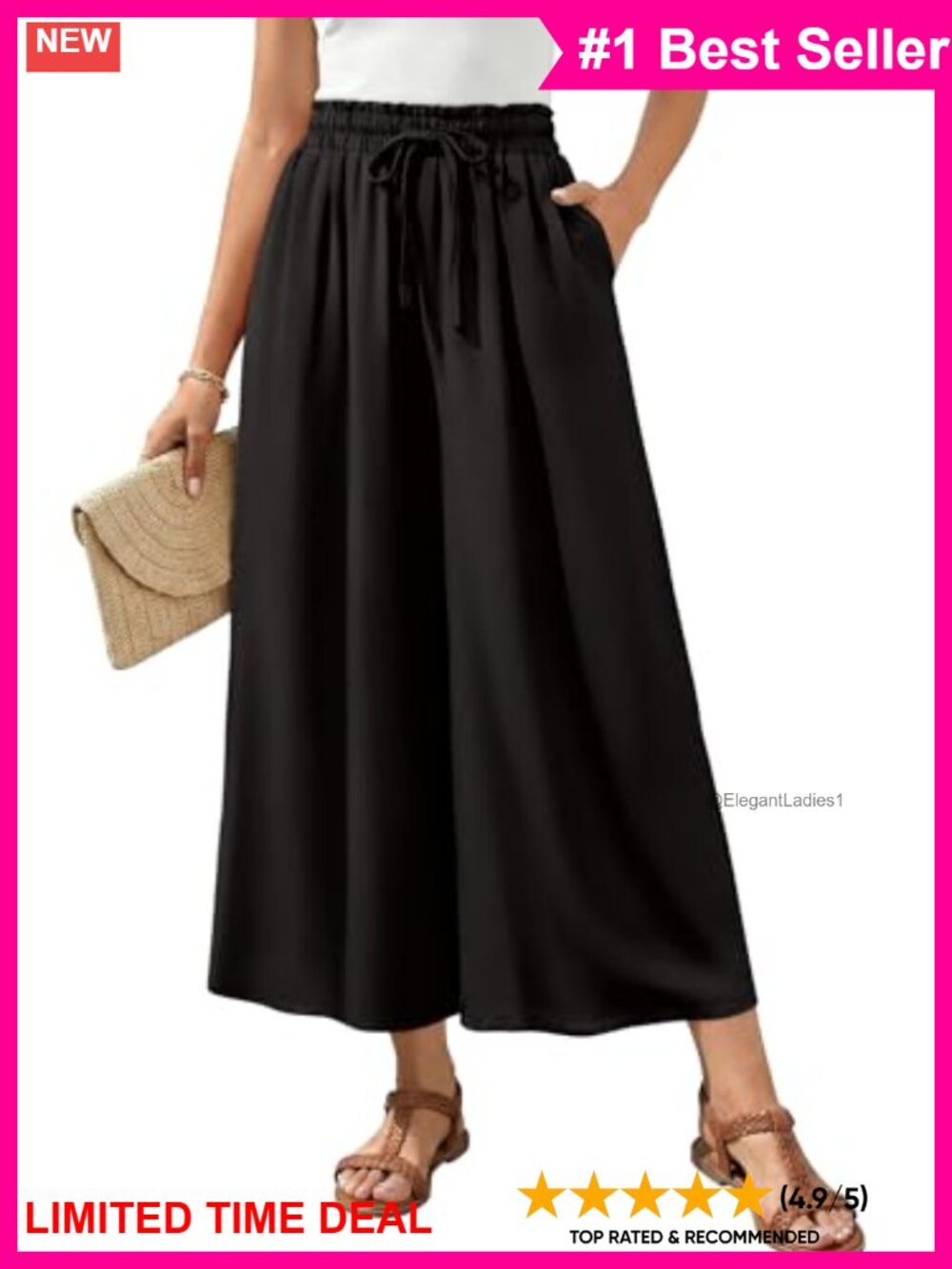 Wide Leg Flowy Cropped Palazzo Pants High Waist Drawstring Pockets